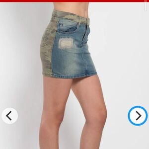 Camo front to back split  denim mini skirt